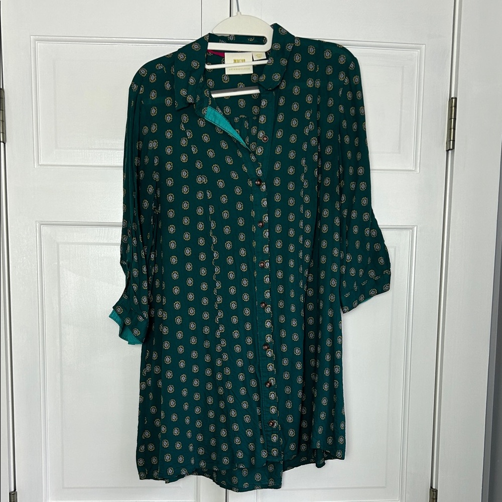 Anthropologie Maeve Button-Down Teal/Green/Yellow Tunic, Small